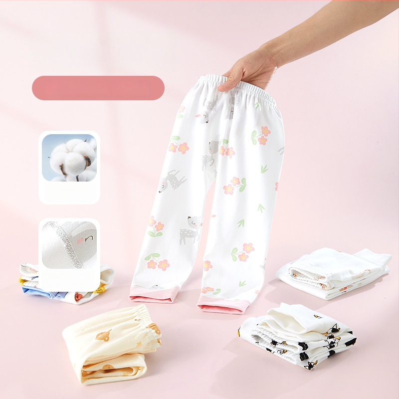 Бебешки памучни безшевни дълги панталони, 100% памук, средна талия, унисекс, за деца 1–3 г., пролет–есен