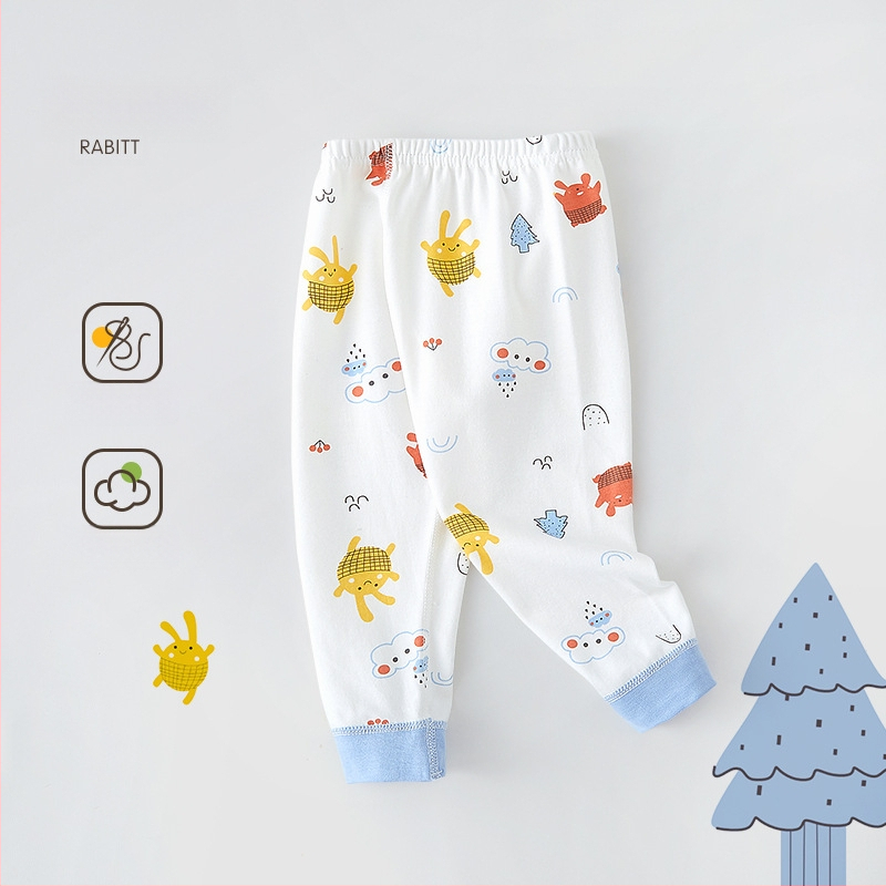 Бебешки памучни безшевни дълги панталони, 100% памук, средна талия, унисекс, за деца 1–3 г., пролет–есен