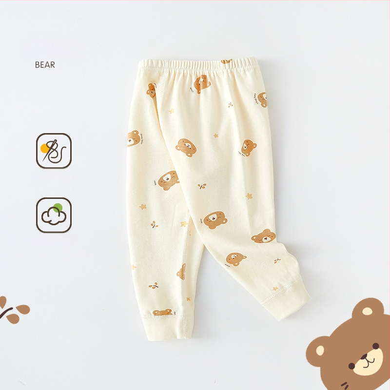 Бебешки памучни безшевни дълги панталони, 100% памук, средна талия, унисекс, за деца 1–3 г., пролет–есен