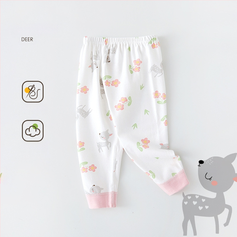 Бебешки памучни безшевни дълги панталони, 100% памук, средна талия, унисекс, за деца 1–3 г., пролет–есен