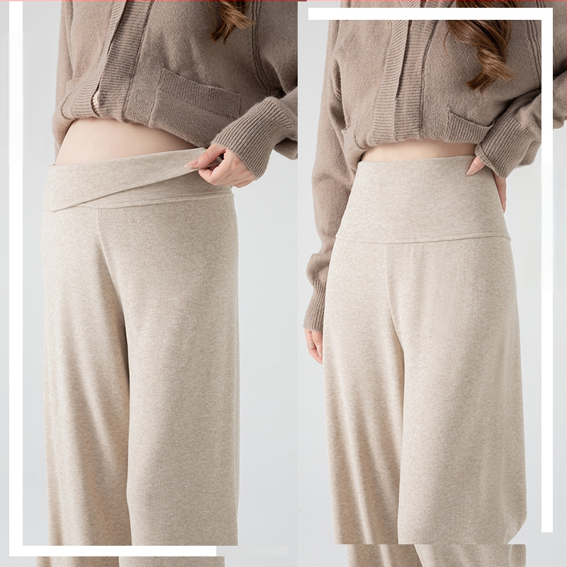 Панталони за бременни с широк крак, висока талия, свободна кройка, средна плътност, памук-полиестер 95%+