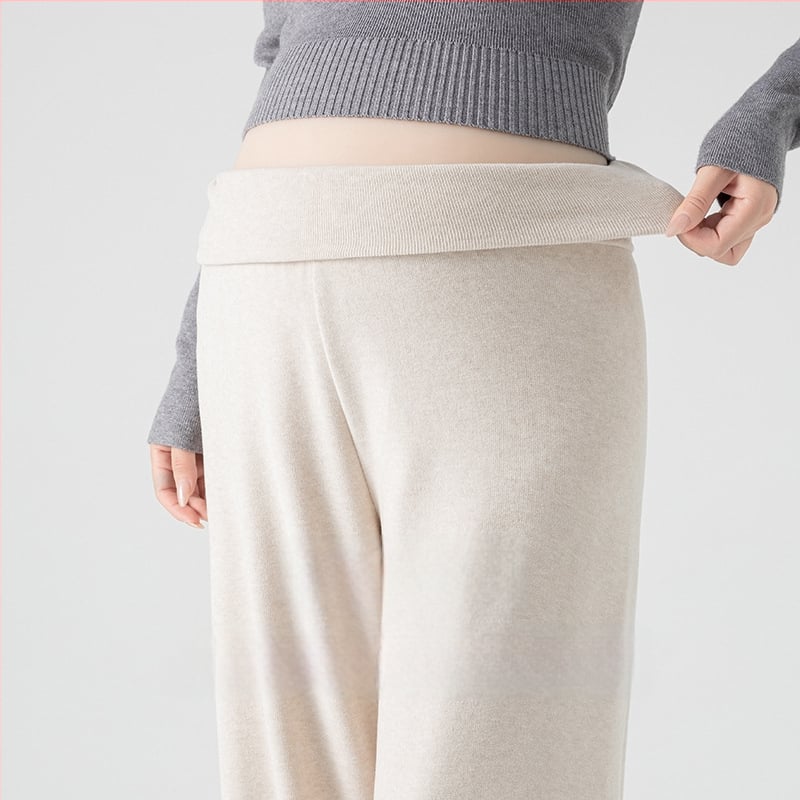 Панталони за бременни с широк крак, висока талия, свободна кройка, средна плътност, памук-полиестер 95%+