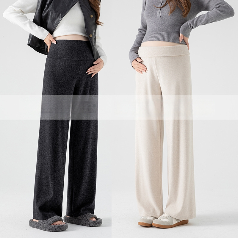 Панталони за бременни с широк крак, висока талия, свободна кройка, средна плътност, памук-полиестер 95%+