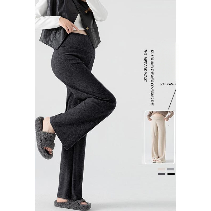 Панталони за бременни с широк крак, висока талия, свободна кройка, средна плътност, памук-полиестер 95%+