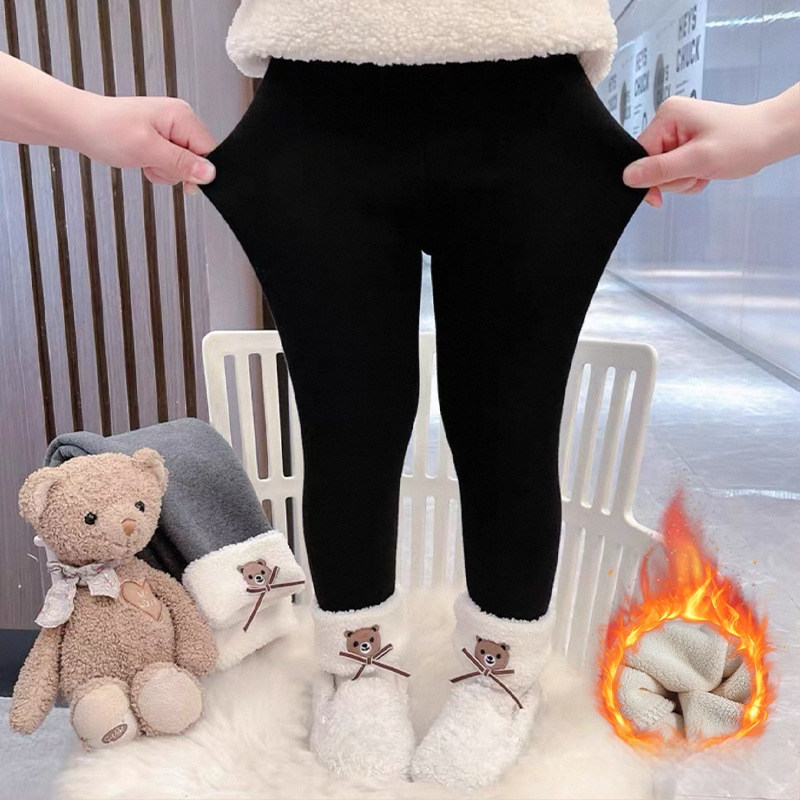 Bērnu flīsa legingi ar 90% kokvilnu, vidukļa vidējā daļa, ziemai, vecums 1–3 gadi, lāču motīvs