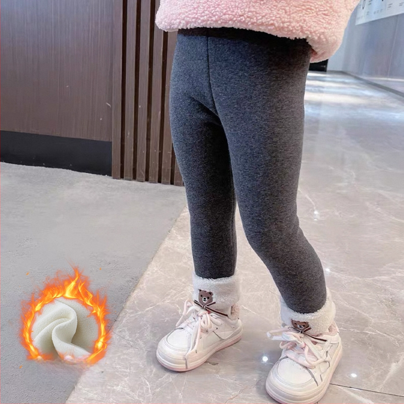 Bērnu flīsa legingi ar 90% kokvilnu, vidukļa vidējā daļa, ziemai, vecums 1–3 gadi, lāču motīvs