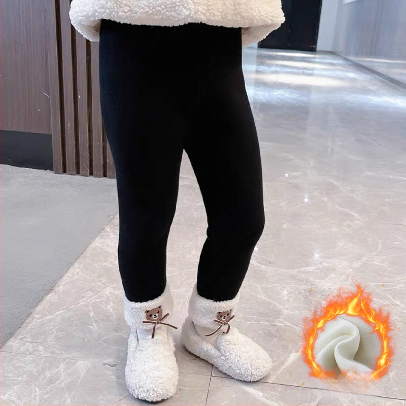 Bērnu flīsa legingi ar 90% kokvilnu, vidukļa vidējā daļa, ziemai, vecums 1–3 gadi, lāču motīvs