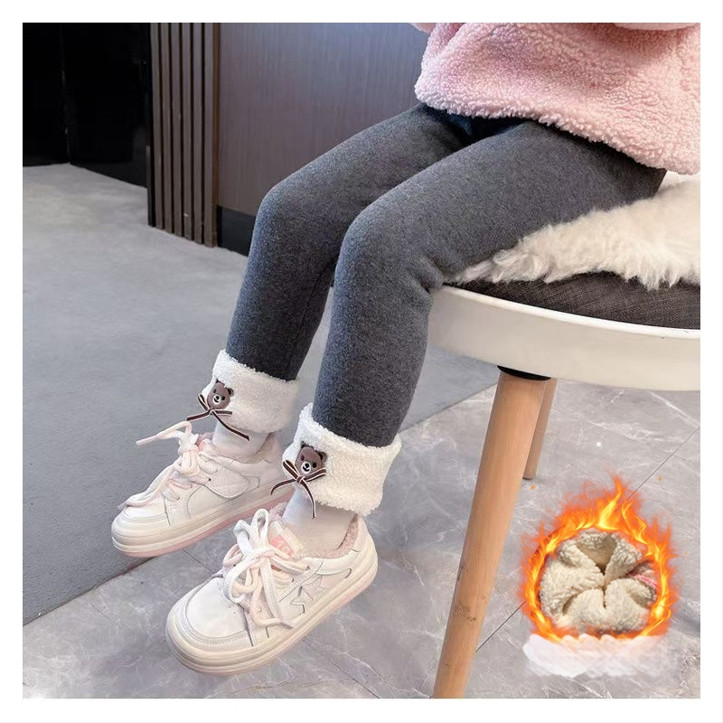 Bērnu flīsa legingi ar 90% kokvilnu, vidukļa vidējā daļa, ziemai, vecums 1–3 gadi, lāču motīvs