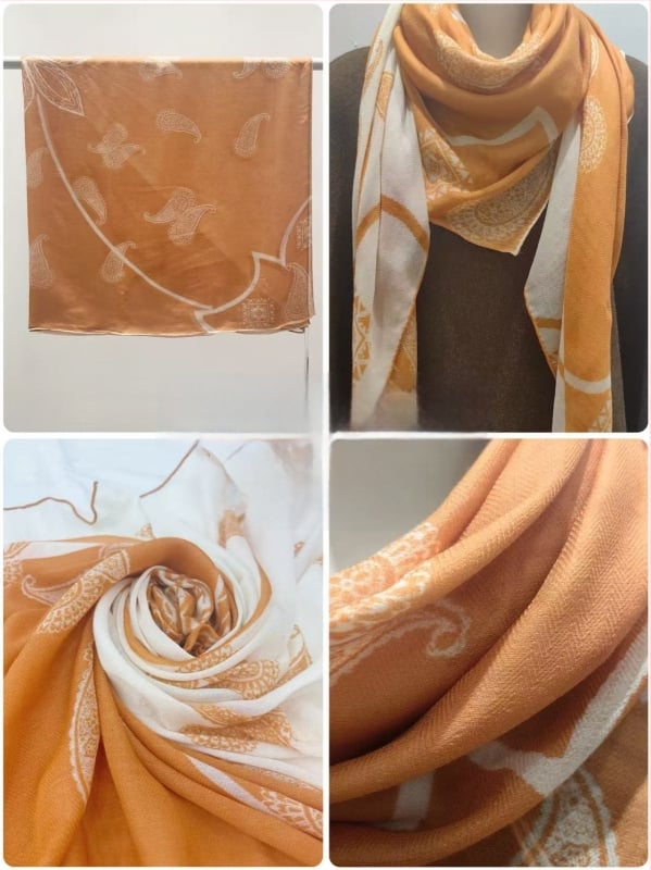 Шал Snow от мулбърска коприна и вълна, квадратен формат, двустранно принтиран, пролет 2025 издание, персонализация налична