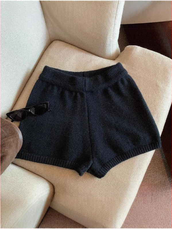 Широки плетени панталони с висока талия, дължина три четвърти, Arctic fleece плат, полиестерова смес, микроеластичност