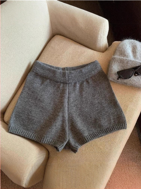 Широки плетени панталони с висока талия, дължина три четвърти, Arctic fleece плат, полиестерова смес, микроеластичност