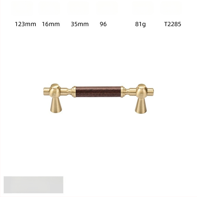 Дръжка за шкаф - медна сплав + орехово дърво, електроплатирана, стил лайт лукс, модел 2285/2287, за гардероб, шкафове и чекмеджета, баня и винен шкаф