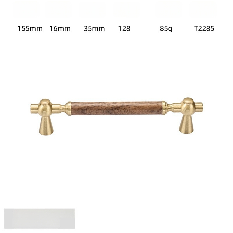 Дръжка за шкаф - медна сплав + орехово дърво, електроплатирана, стил лайт лукс, модел 2285/2287, за гардероб, шкафове и чекмеджета, баня и винен шкаф