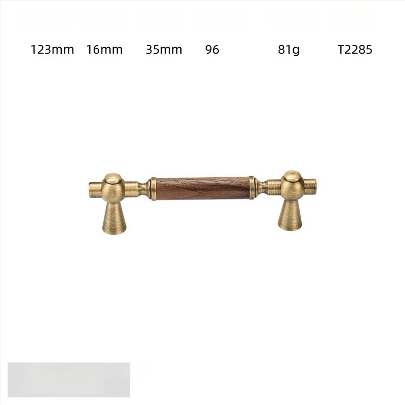 Дръжка за шкаф - медна сплав + орехово дърво, електроплатирана, стил лайт лукс, модел 2285/2287, за гардероб, шкафове и чекмеджета, баня и винен шкаф