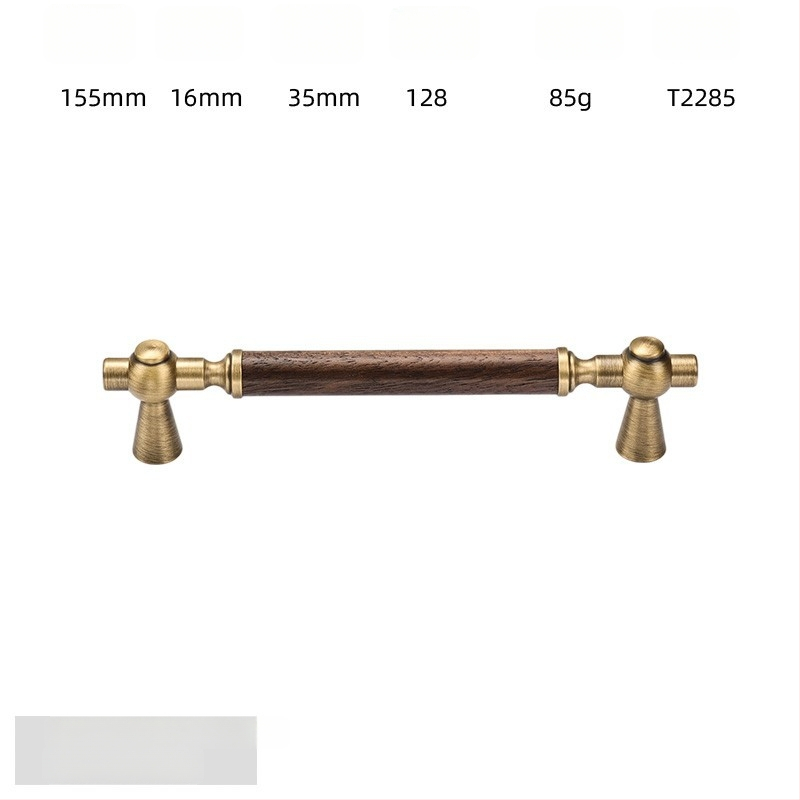 Дръжка за шкаф - медна сплав + орехово дърво, електроплатирана, стил лайт лукс, модел 2285/2287, за гардероб, шкафове и чекмеджета, баня и винен шкаф
