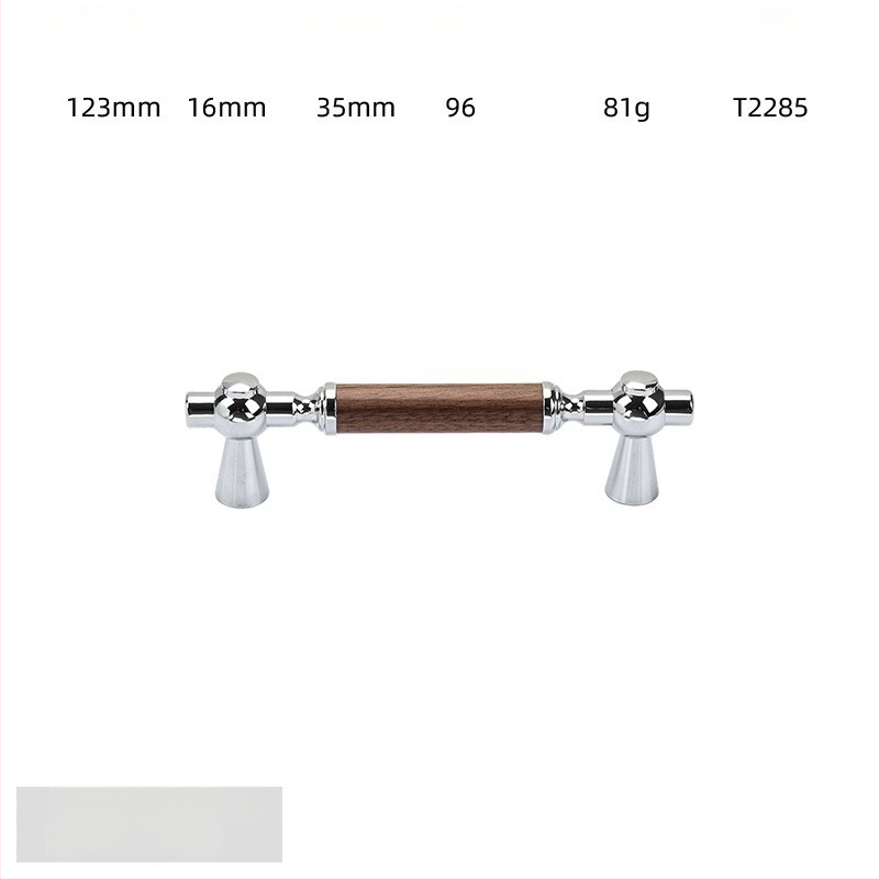 Дръжка за шкаф - медна сплав + орехово дърво, електроплатирана, стил лайт лукс, модел 2285/2287, за гардероб, шкафове и чекмеджета, баня и винен шкаф