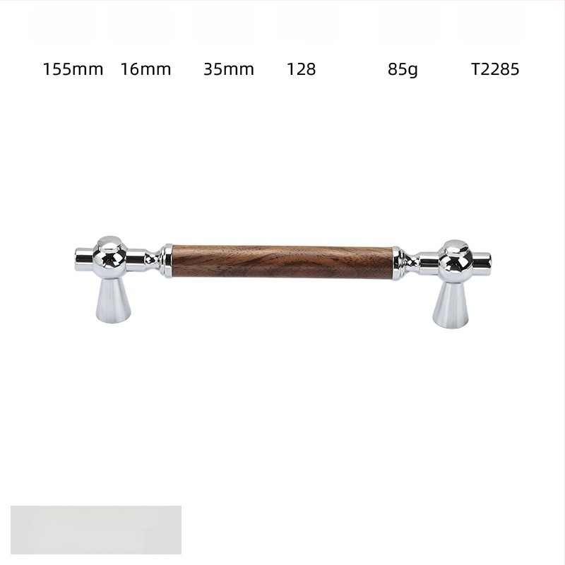 Дръжка за шкаф - медна сплав + орехово дърво, електроплатирана, стил лайт лукс, модел 2285/2287, за гардероб, шкафове и чекмеджета, баня и винен шкаф