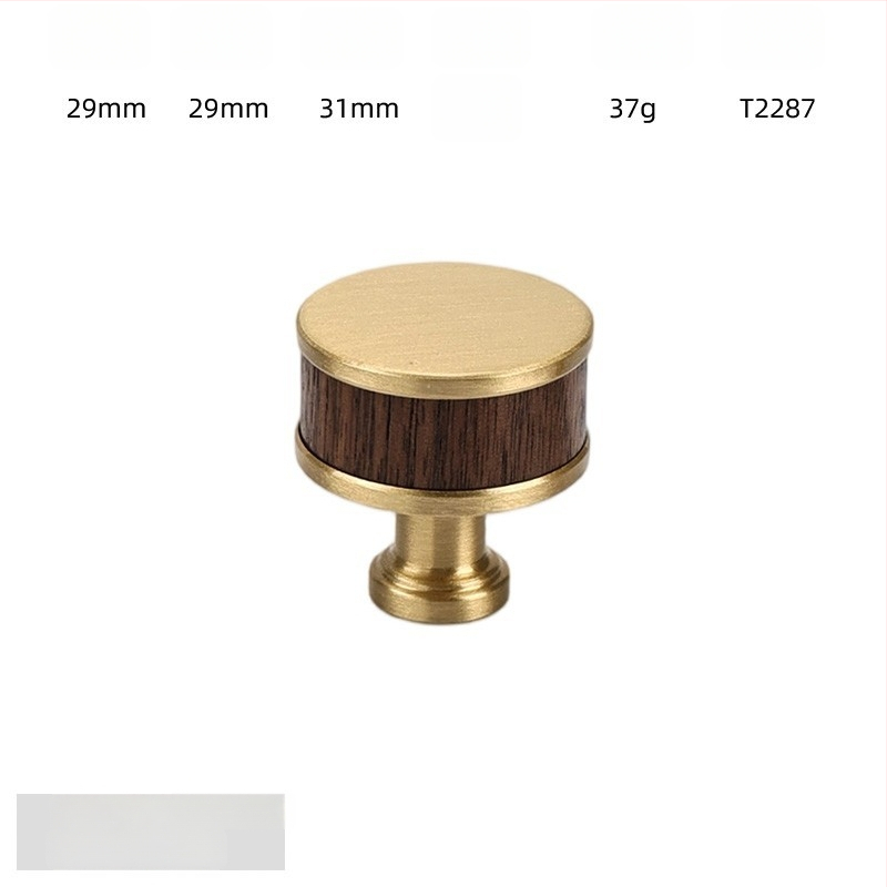 Дръжка за шкаф - медна сплав + орехово дърво, електроплатирана, стил лайт лукс, модел 2285/2287, за гардероб, шкафове и чекмеджета, баня и винен шкаф