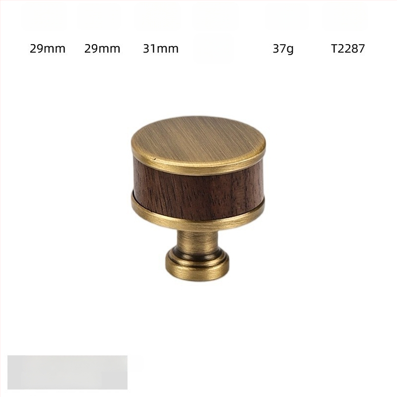 Дръжка за шкаф - медна сплав + орехово дърво, електроплатирана, стил лайт лукс, модел 2285/2287, за гардероб, шкафове и чекмеджета, баня и винен шкаф