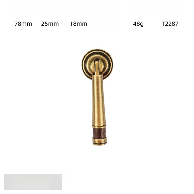 Дръжка за шкаф - медна сплав + орехово дърво, електроплатирана, стил лайт лукс, модел 2285/2287, за гардероб, шкафове и чекмеджета, баня и винен шкаф