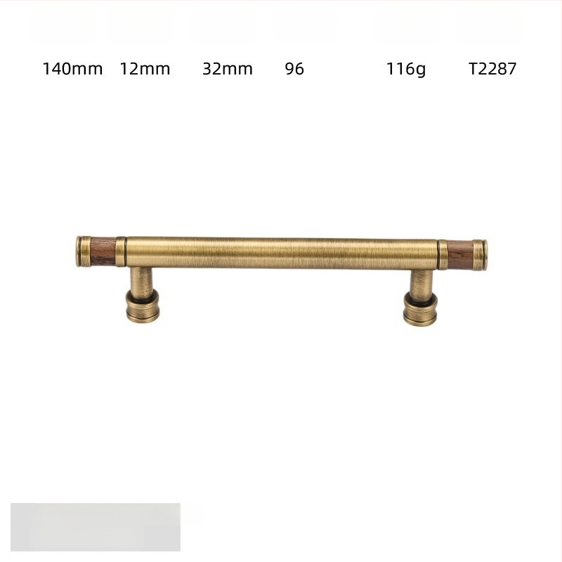 Дръжка за шкаф - медна сплав + орехово дърво, електроплатирана, стил лайт лукс, модел 2285/2287, за гардероб, шкафове и чекмеджета, баня и винен шкаф