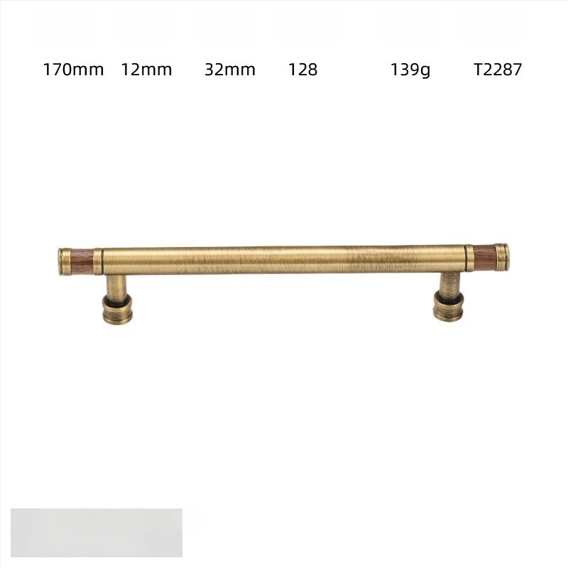 Дръжка за шкаф - медна сплав + орехово дърво, електроплатирана, стил лайт лукс, модел 2285/2287, за гардероб, шкафове и чекмеджета, баня и винен шкаф