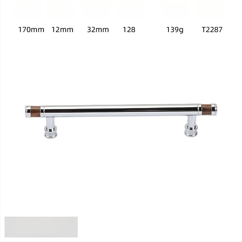Дръжка за шкаф - медна сплав + орехово дърво, електроплатирана, стил лайт лукс, модел 2285/2287, за гардероб, шкафове и чекмеджета, баня и винен шкаф
