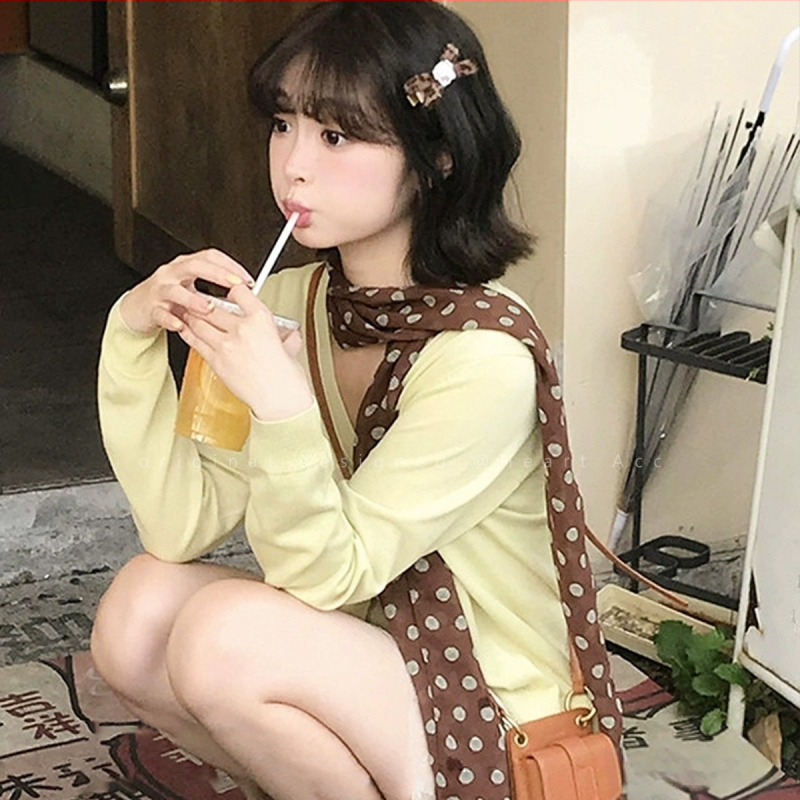 Дълъг платнен шал с точкова шарка, корейски стил, за пролет и есен, есенно 2025 издание, налично на склад (Материал: тъкан; Сезон: пролет и есен; Издание: есен 2025; Налично на склад)