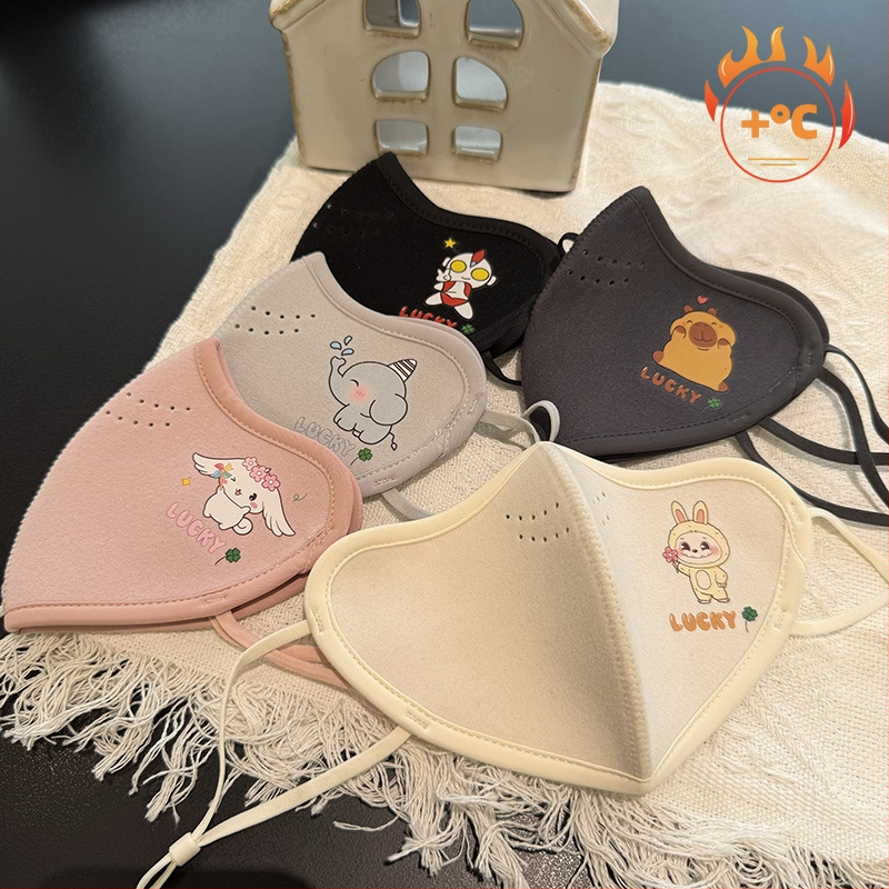 Детска карикатурна топла маска за лице с дебело австралийско кадифено покритие, ушна кука дизайн, подходяща за есен и зима, защита на лицето