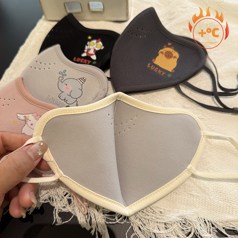 Детска карикатурна топла маска за лице с дебело австралийско кадифено покритие, ушна кука дизайн, подходяща за есен и зима, защита на лицето