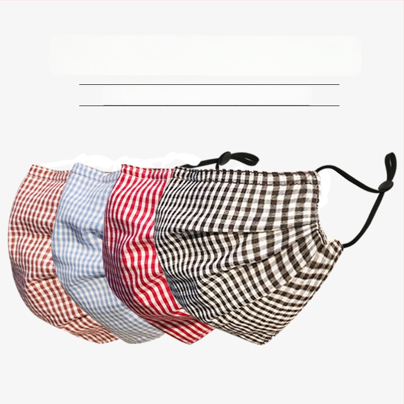 Памучна двуслойна дишаща маска за лице с каре модел, слънцезащита и защита от прах