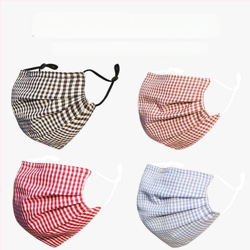 Памучна двуслойна дишаща маска за лице с каре модел, слънцезащита и защита от прах