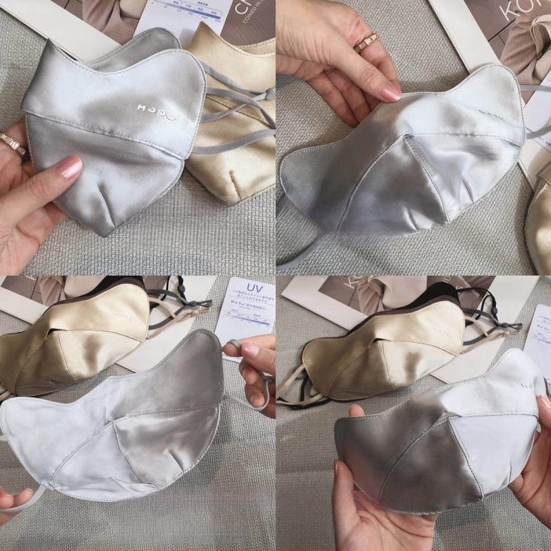 Копринена маска за лице – 100% коприна, лятна и дишаща, UV защита UPF50+, ушна презрамка, триизмерна форма