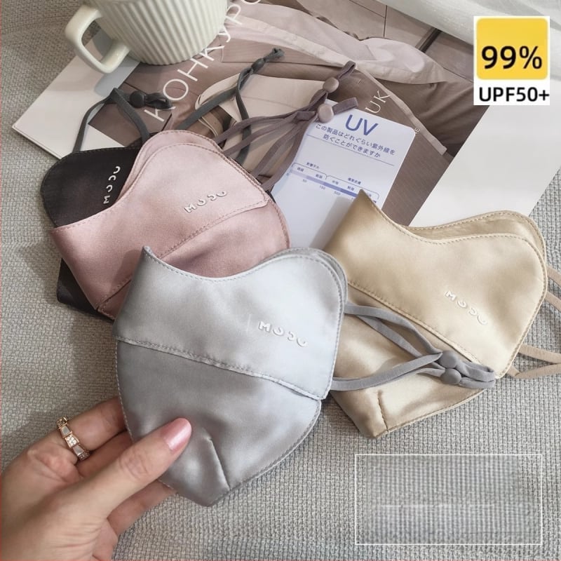 Копринена маска за лице – 100% коприна, лятна и дишаща, UV защита UPF50+, ушна презрамка, триизмерна форма