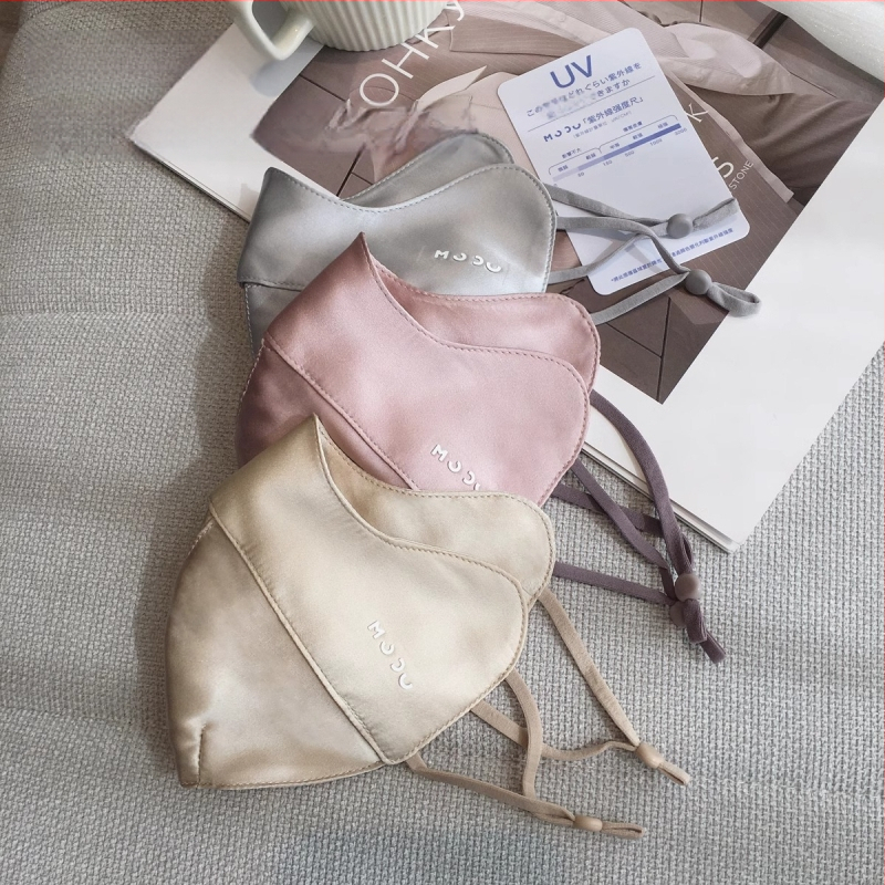 Копринена маска за лице – 100% коприна, лятна и дишаща, UV защита UPF50+, ушна презрамка, триизмерна форма