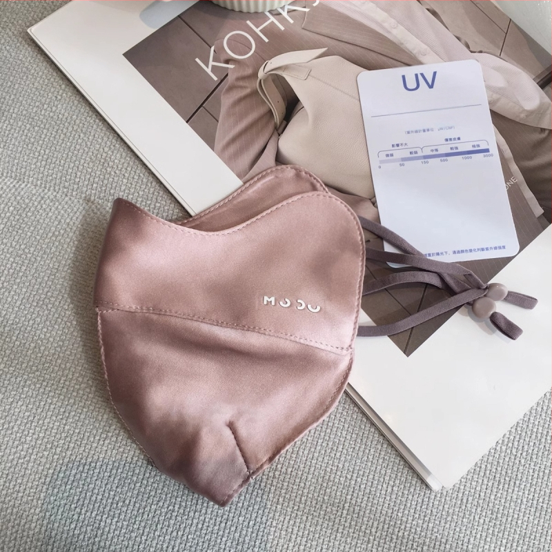 Копринена маска за лице – 100% коприна, лятна и дишаща, UV защита UPF50+, ушна презрамка, триизмерна форма