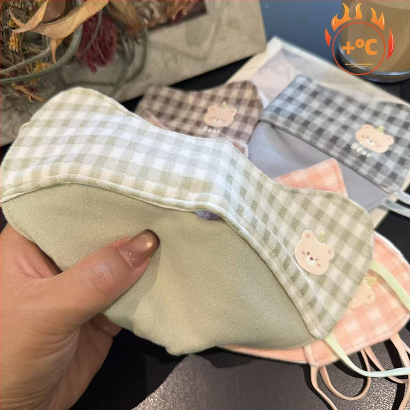 Детска топла маска за зимата, памук, клетъчен принт, карикатурен стил, с ушни ластички