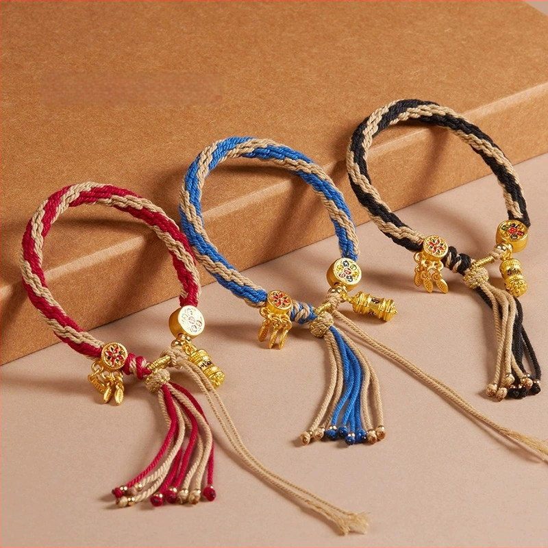 Τιβέτια Χειροποίητο Πλεκτό Βραχιόλι με Μάντρα – Προσαρμόσιμο, Εθνοτικό Στυλ, Unisex, Μάντρα έξι χαρακτήρων