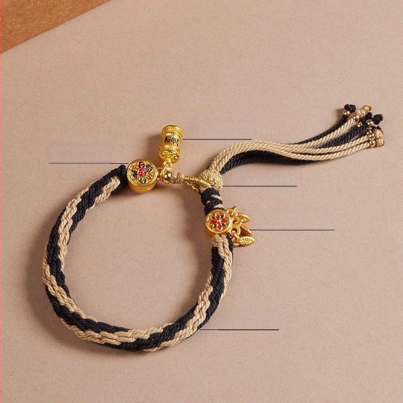 Τιβέτια Χειροποίητο Πλεκτό Βραχιόλι με Μάντρα – Προσαρμόσιμο, Εθνοτικό Στυλ, Unisex, Μάντρα έξι χαρακτήρων