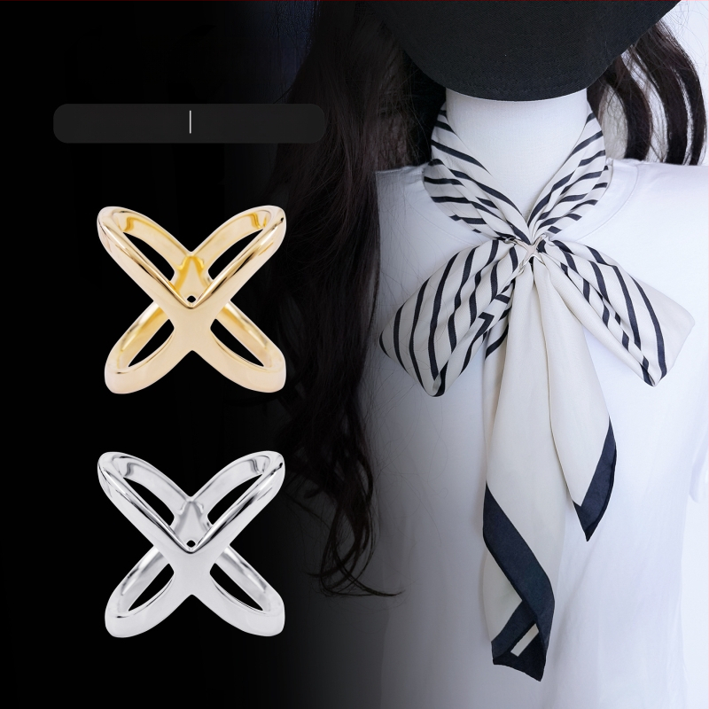 Γυναικεία αγκράφα από χαλκό σε X-σχήμα για σάλι με επίχρυση επικάλυψη και χρυσές ενθέσεις