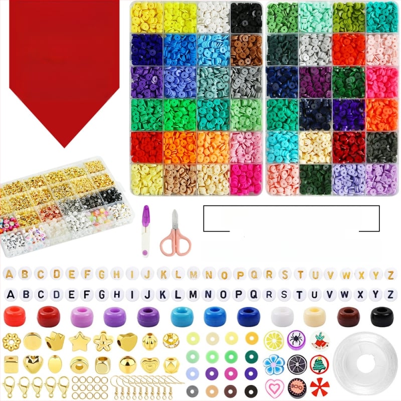 Σετ πλακών πολυμερούς πηλού με διαμερίσματα 24 και 28, ακρυλικά χάντρες με γράμματα, στρογυλεμένες χάντρες σε μπαρόκ στυλ