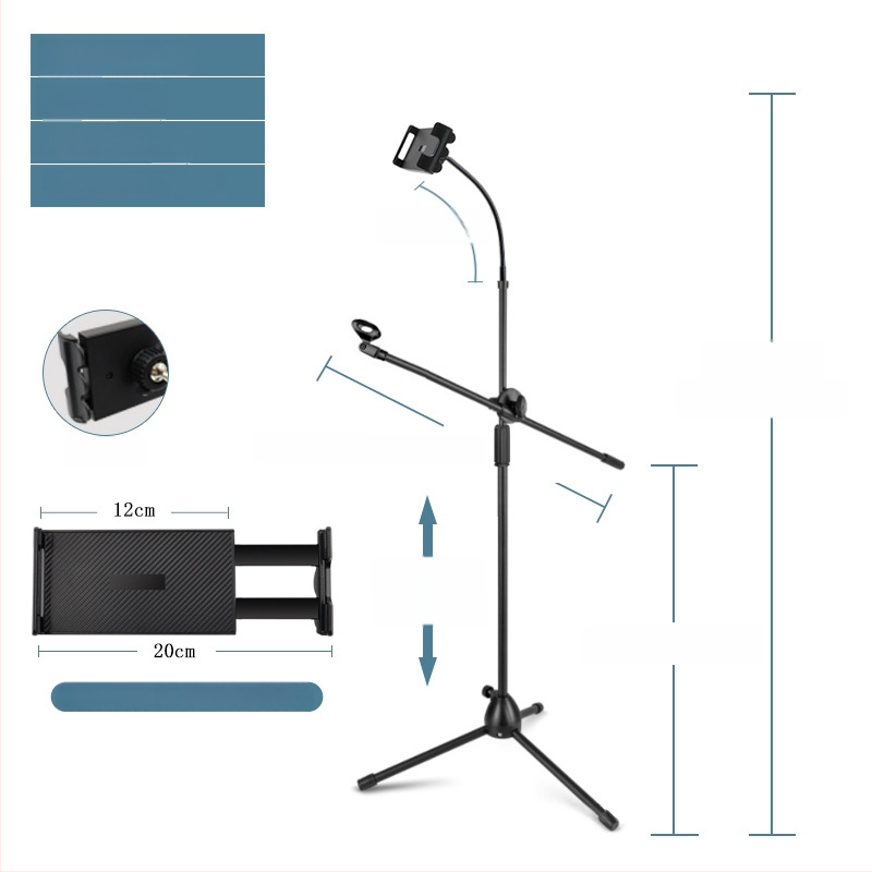 Mikrofona statīvs ar trim kājām, grīdas statīvs, vertikāls šķērsstienis, modelis 103