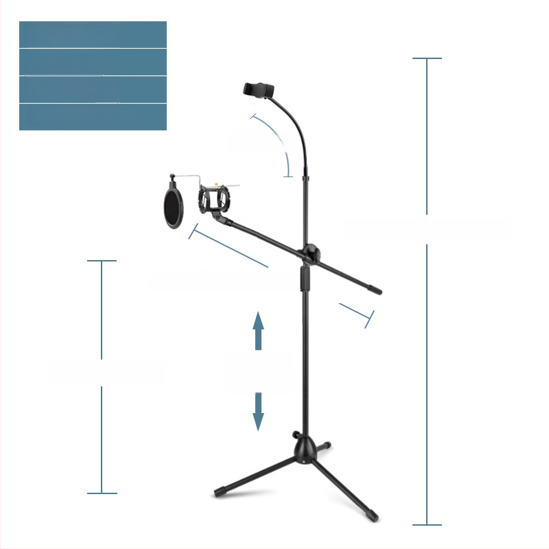 Mikrofona statīvs ar trim kājām, grīdas statīvs, vertikāls šķērsstienis, modelis 103
