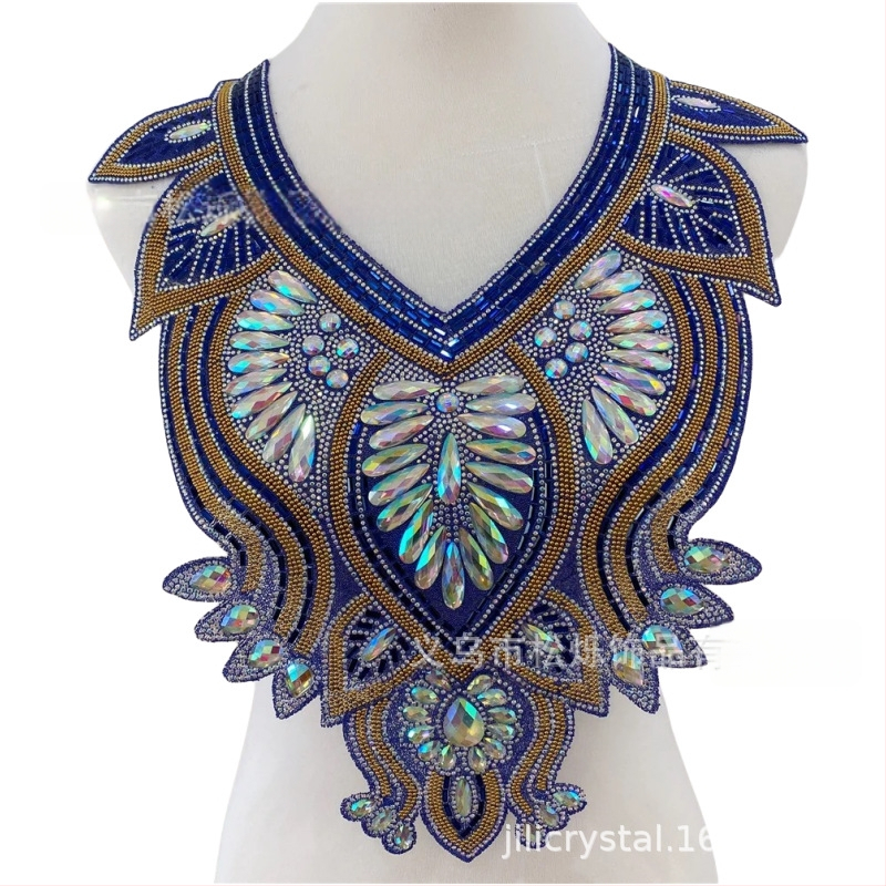 Κολάρο με στρας και κέντημα για γυναίκες, σε σχήμα U, στυλ βέλος, ριγέ μοτίβο