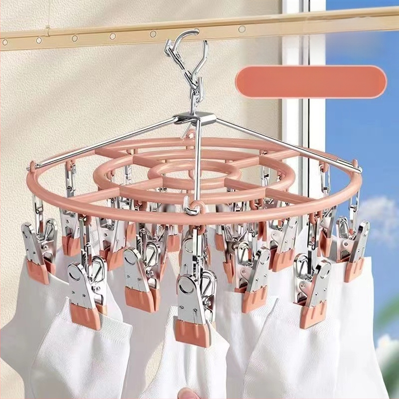 Кръгъл сушач за чорапи от неръждаема стомана, 24 клипа, сгъваем, за домашна употреба