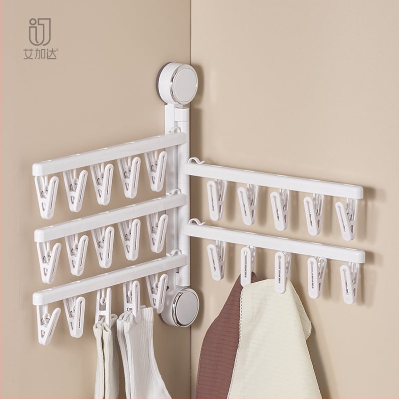 Egarda Κλιπ στέγνωσης με βεντούζα – τοίχος, αναδιπλόμενο, 20 πλαστικά κλιπ, για εσώρουχα, κάλτσες, πουκάμισα