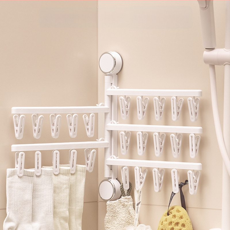 Egarda Κλιπ στέγνωσης με βεντούζα – τοίχος, αναδιπλόμενο, 20 πλαστικά κλιπ, για εσώρουχα, κάλτσες, πουκάμισα