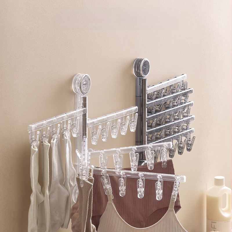 Egarda Κλιπ στέγνωσης με βεντούζα – τοίχος, αναδιπλόμενο, 20 πλαστικά κλιπ, για εσώρουχα, κάλτσες, πουκάμισα