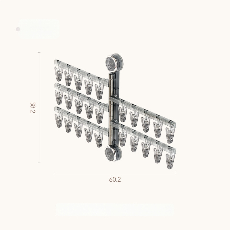 Egarda Κλιπ στέγνωσης με βεντούζα – τοίχος, αναδιπλόμενο, 20 πλαστικά κλιπ, για εσώρουχα, κάλτσες, πουκάμισα