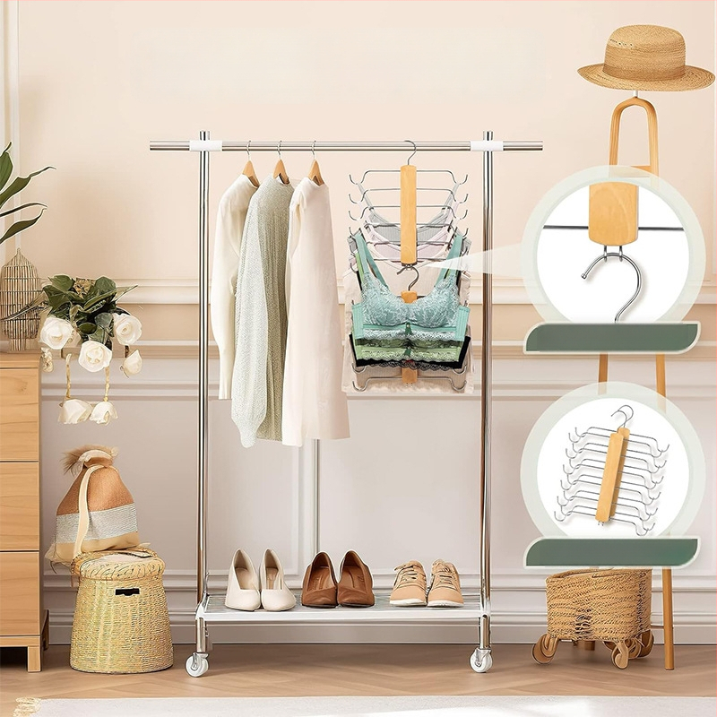 Ξύλινος πολυλειτουργικός κρεμάστρα αποθήκευσης με διακριτική κρεμάστρα για εσώρουχα και φορέματα — Xinchen, μοντέρνο μινιμαλιστικό στυλ; Κατάλληλο για κρεμάστρες ρούχων, παντελονιών και κρεμάστρες γραβάτας